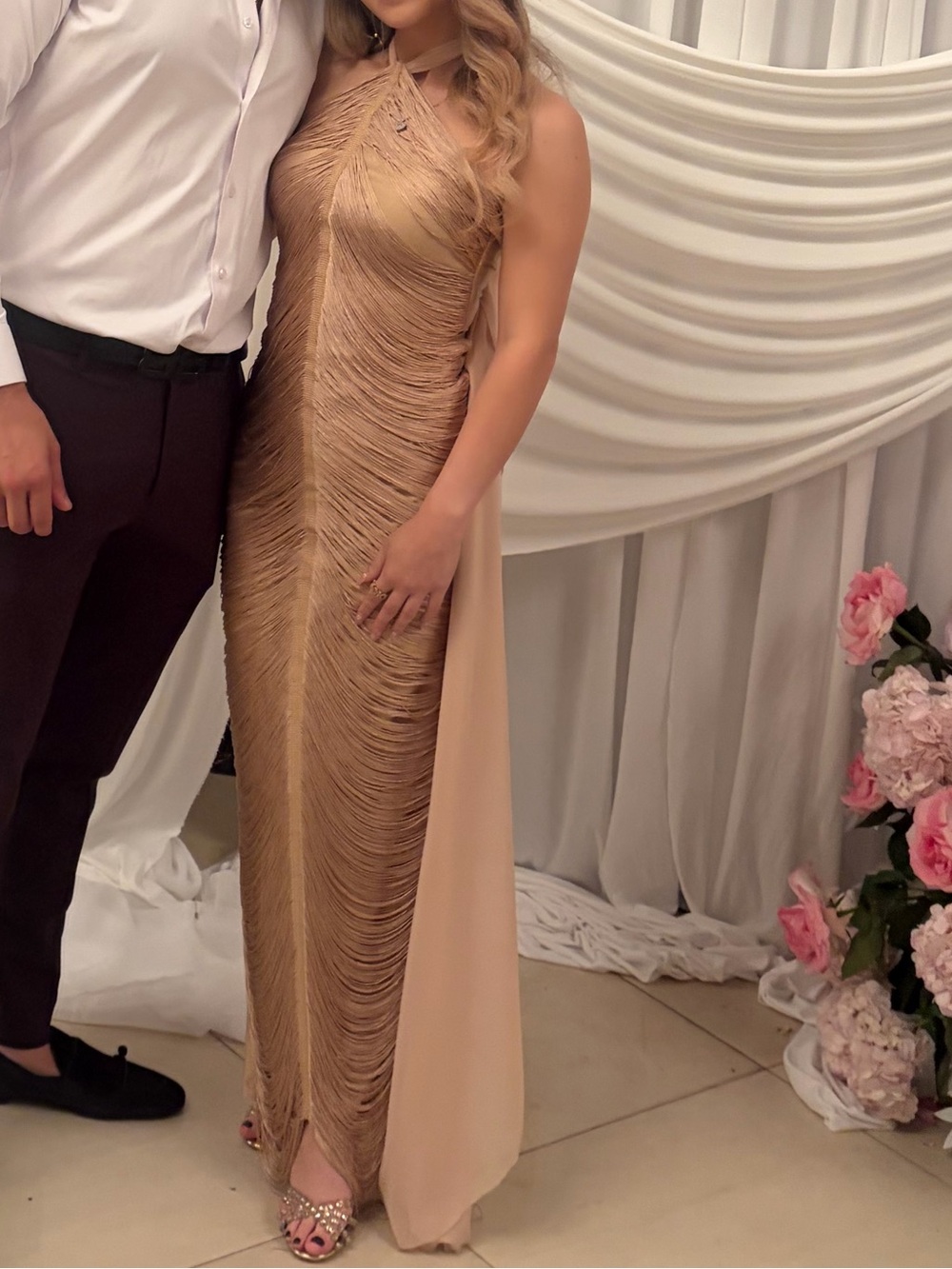 Champagne Beaded Evening Gown